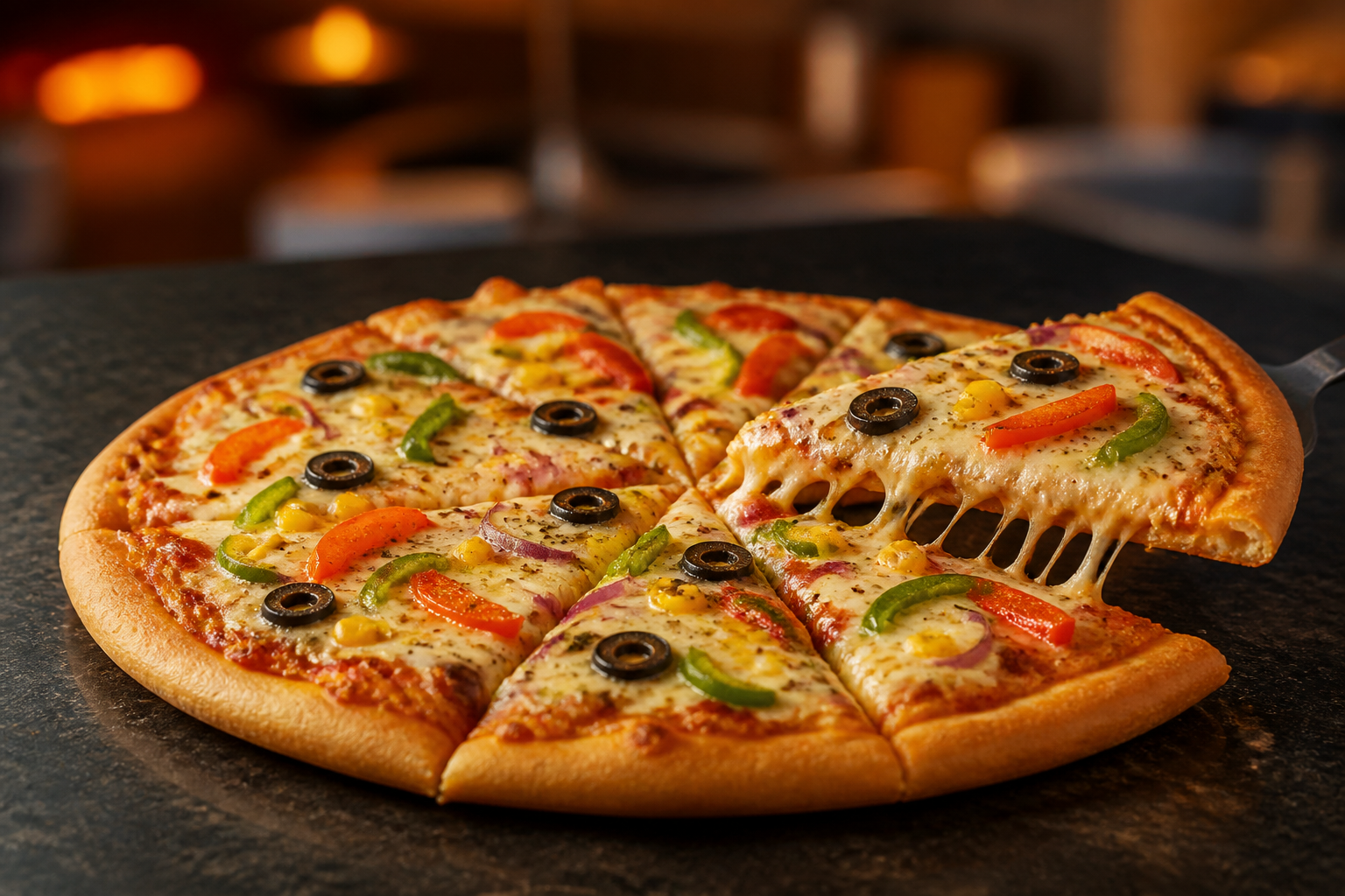 Fresh vegetable pizza with melted cheese